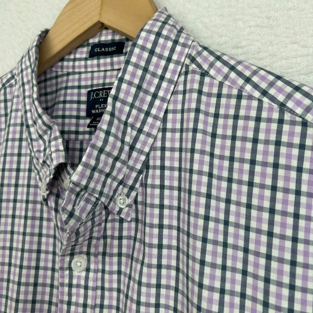 J.CREW Shirt Mens XL Flex Washed Classic Gingham Check Button Down Cotton Purple